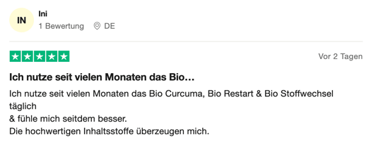 Ich nutze seit vielen Monaten das Bio Curcuma, Bio Restart & Bio Stoffwechsel